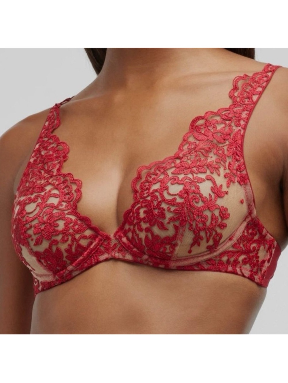 I.D. Sarrieri Women's Dark Red Embroidered Tulle Underwire Bra US 34DD